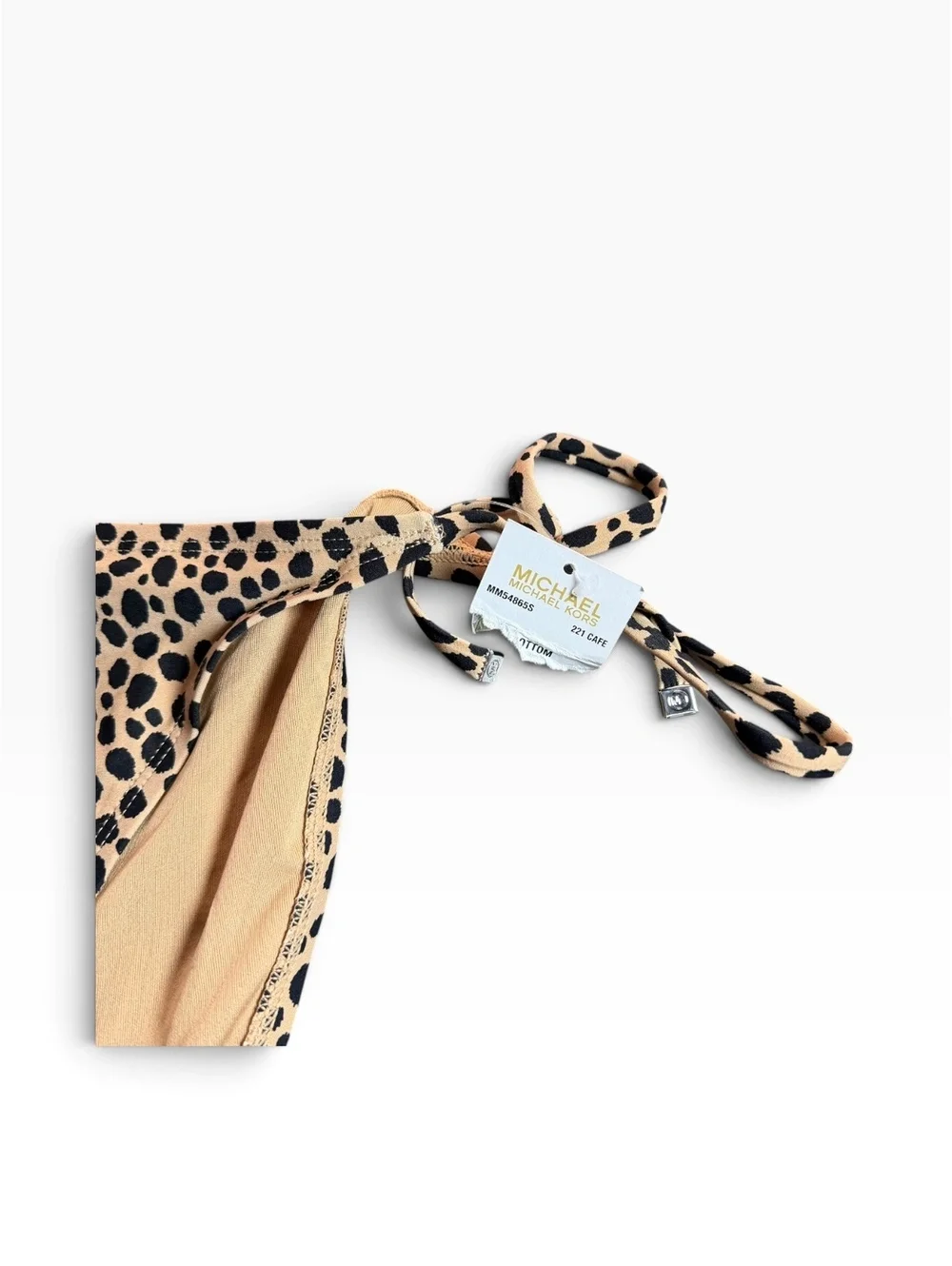 MICHEAL Michael Kors animal print string tie logo accent tassle bikini bottom
